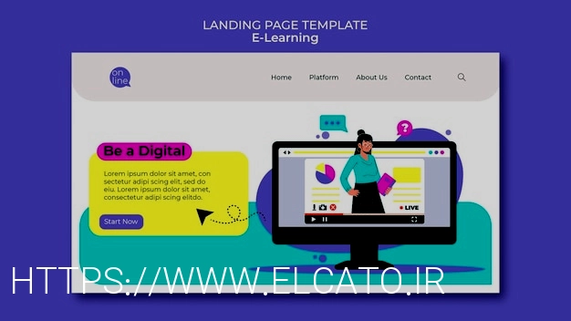 Free PSD flat design e learning landing page template